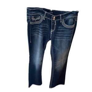 Vigoss Women's Blue Jeans-Size 18/33 White Stitching-Chelsea Slim Boot-Bling